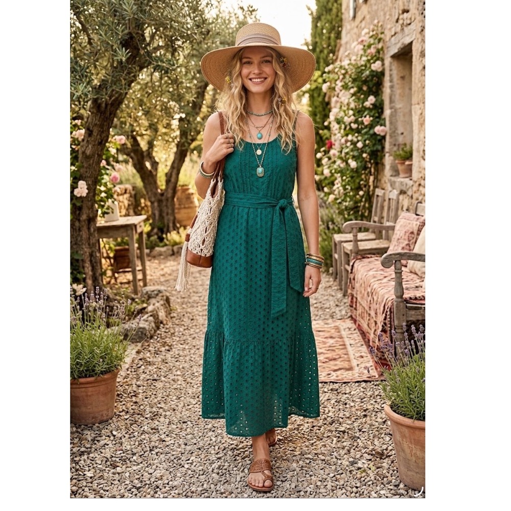 J.Crew Women Teal Green Eyelet Cotton Midi Dress CU588 Size 10 NWT